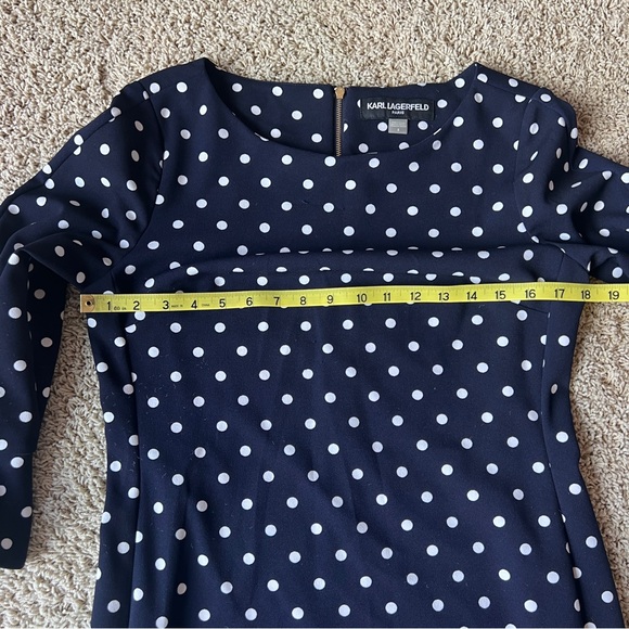 Karl Lagerfeld Paris Polka Dot Dress Size 8 Ruffle Cuffs Sheath H5 - Picture 8 of 9